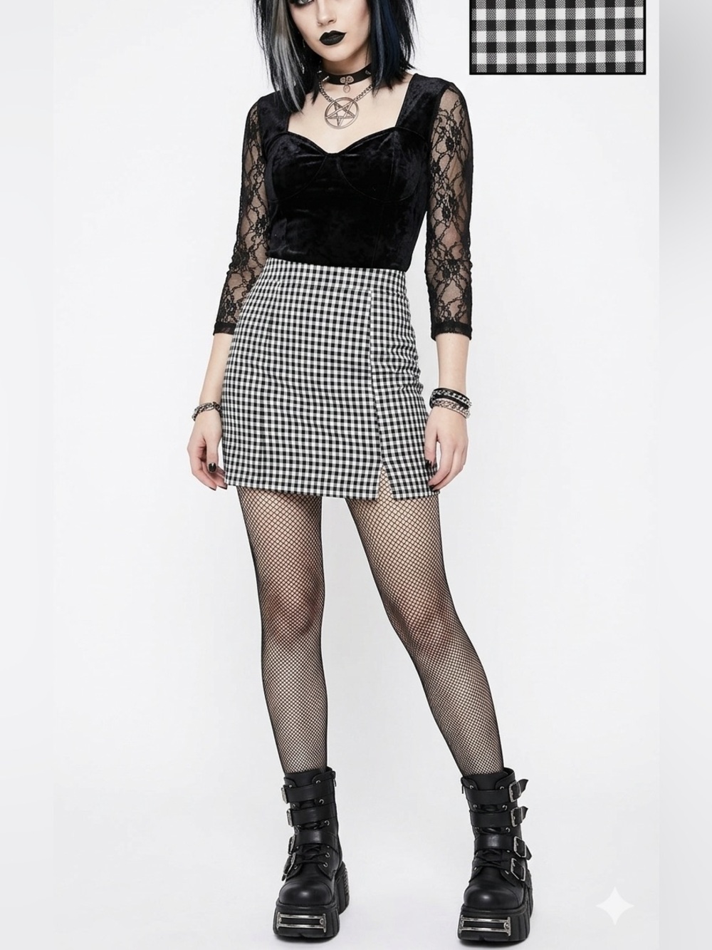 Black & White Gingham Mini Skirt - Women's Classic Check